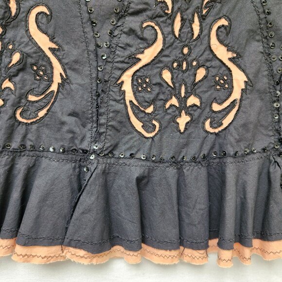 Cordelia Black Peach Midi Skirt Goth Steampunk Retro Feminine Ruffles Lace Up M - Picture 6 of 13